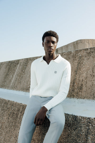 Pull col polo ouvert jeux de points écru - IZAC