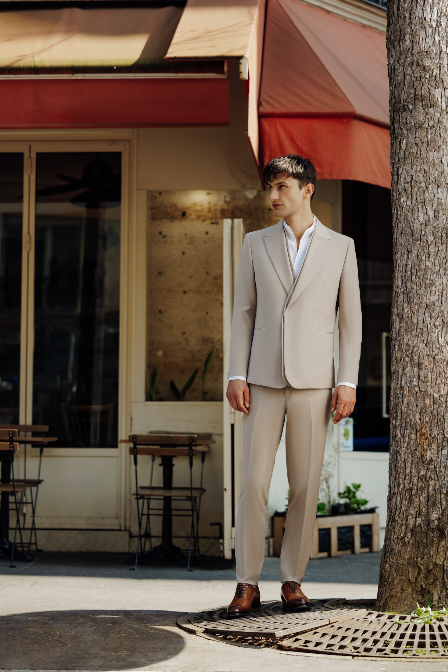 Costume croisé double col beige - IZAC