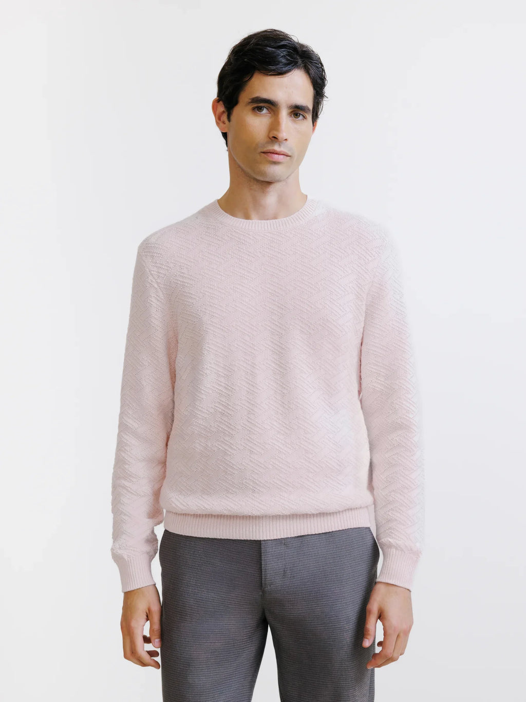 Pull jacquard col rond rose - IZAC