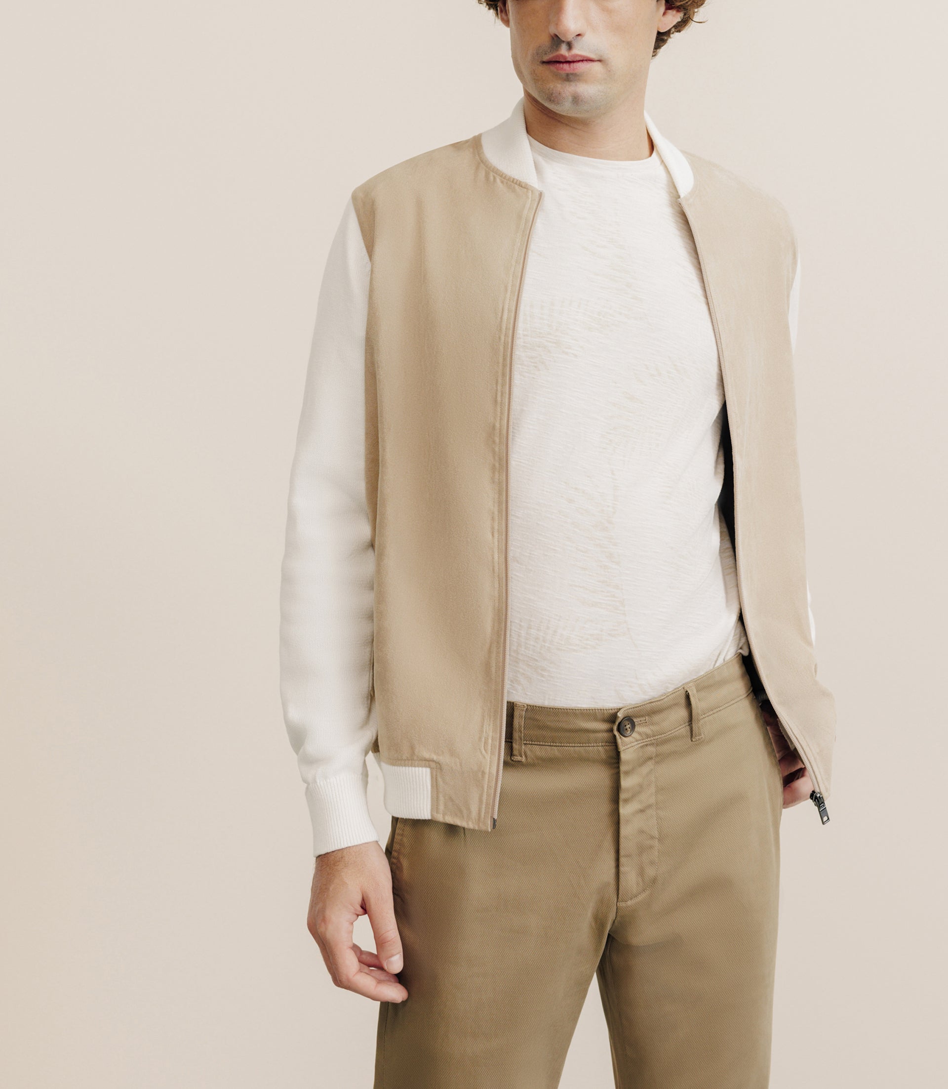 Gilet bi matière beige - IZAC