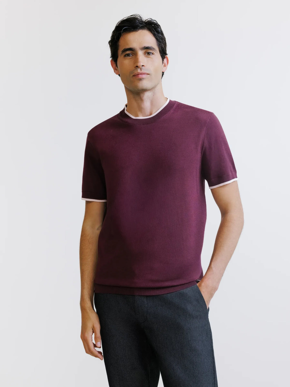 T-shirt en maille bordeaux - IZAC