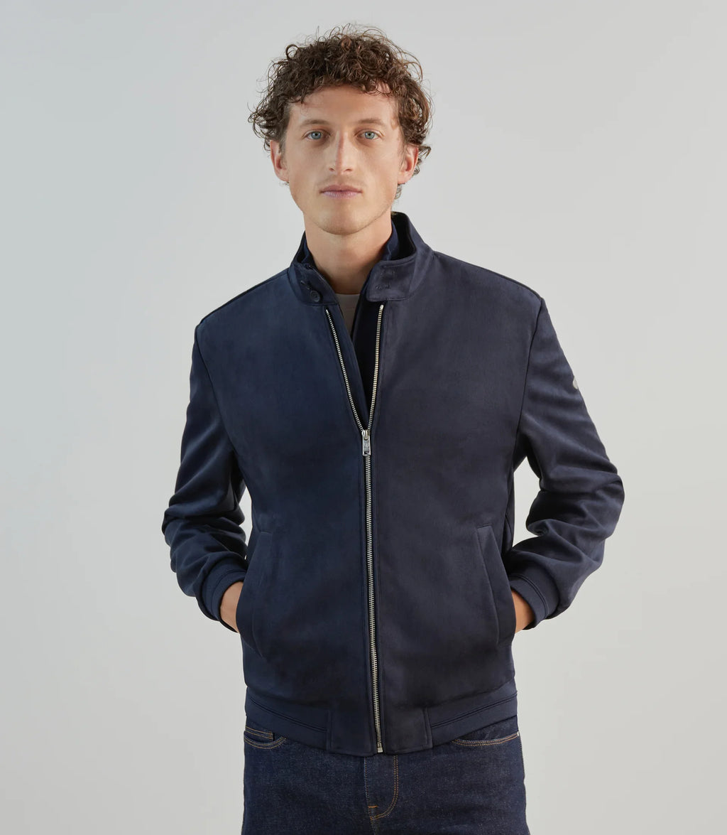 Blouson col montant en suède marine - IZAC