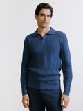 Pull à col polo ouvert à jeux de points indigo - IZAC