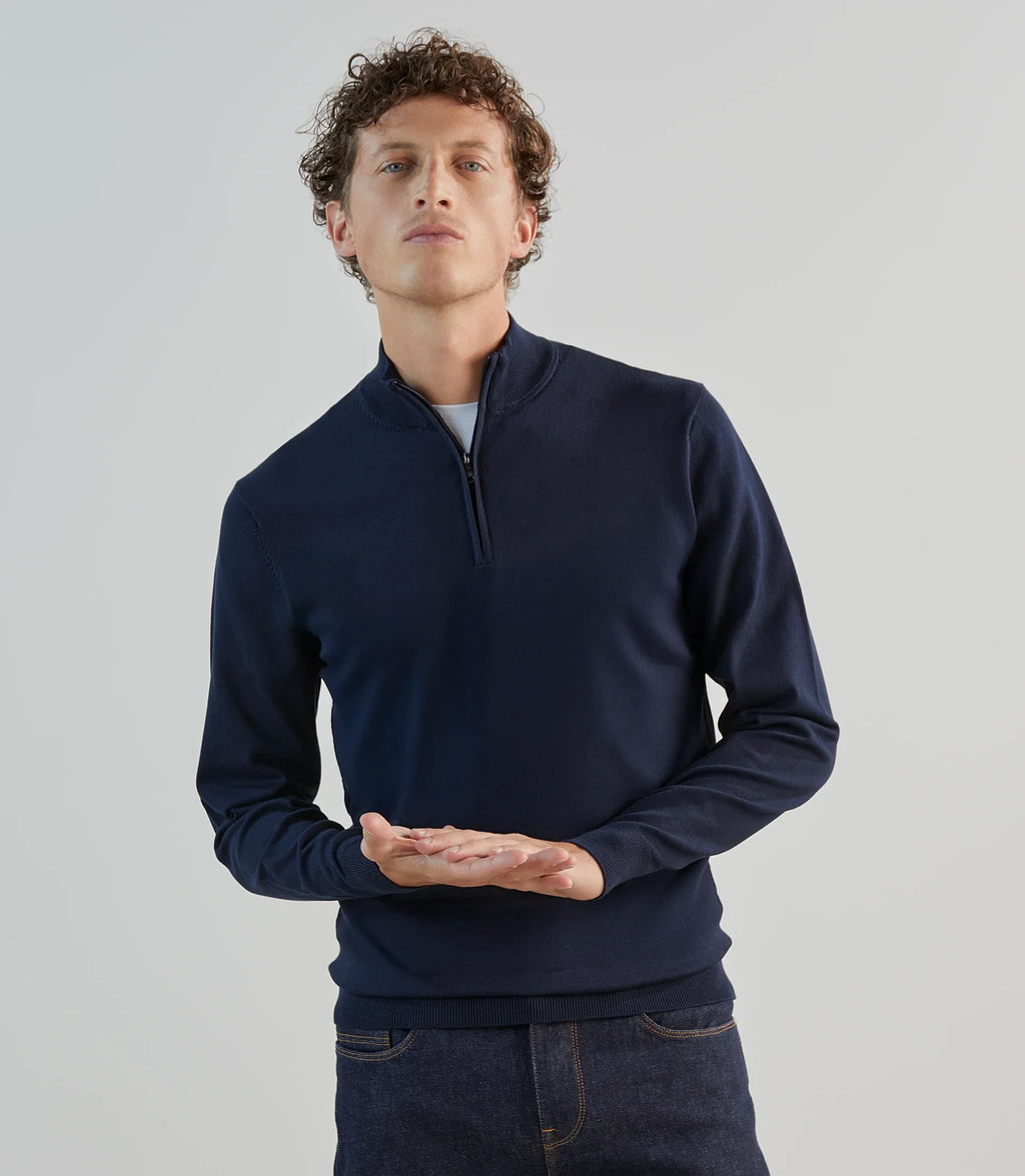 Pull demi - zip à col montant marine - IZAC