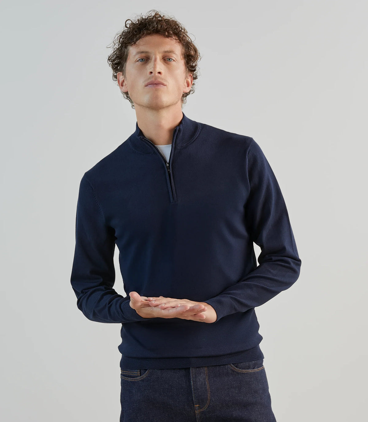 Pull demi - zip à col montant marine - IZAC
