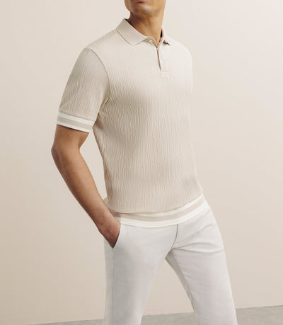 Polo boutonné en jersey beige - IZAC