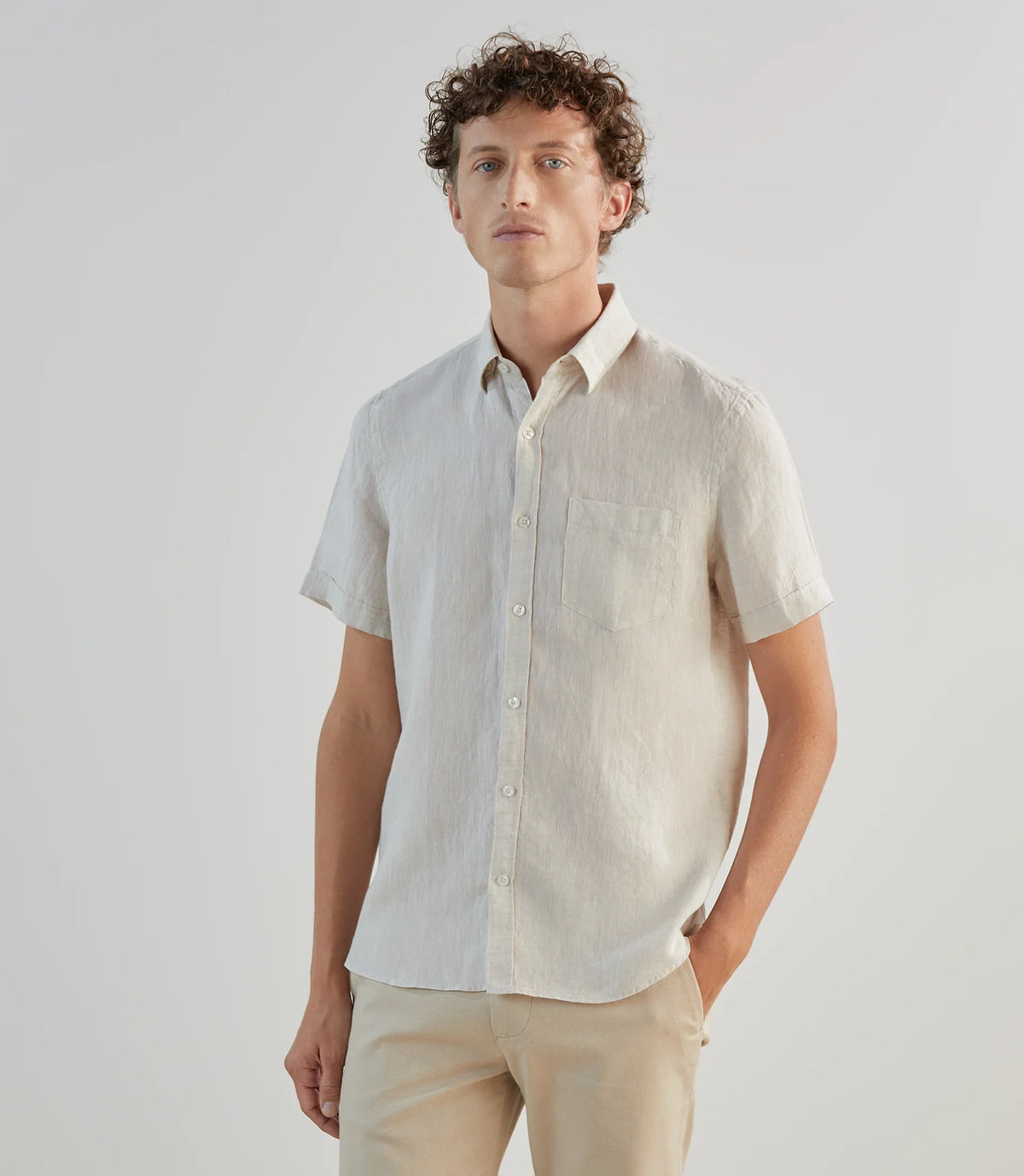 Chemise casual 100% lin beige - IZAC