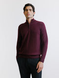 Pull demi-zippé en laine mérinos bordeaux - IZAC