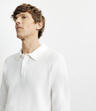 Pull col polo boutonné jeux de points écru - IZAC