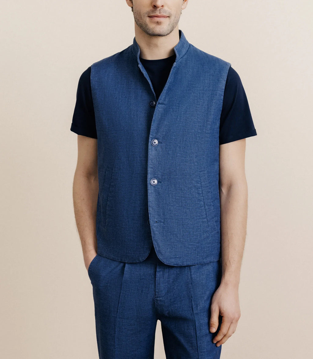 Blouson sans manche indigo - IZAC
