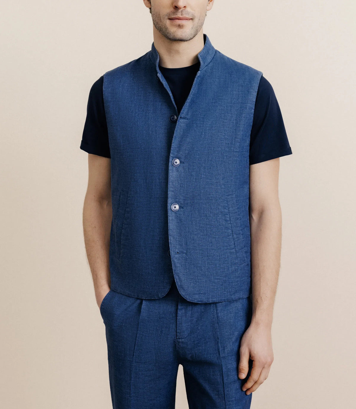 Blouson sans manche indigo - IZAC