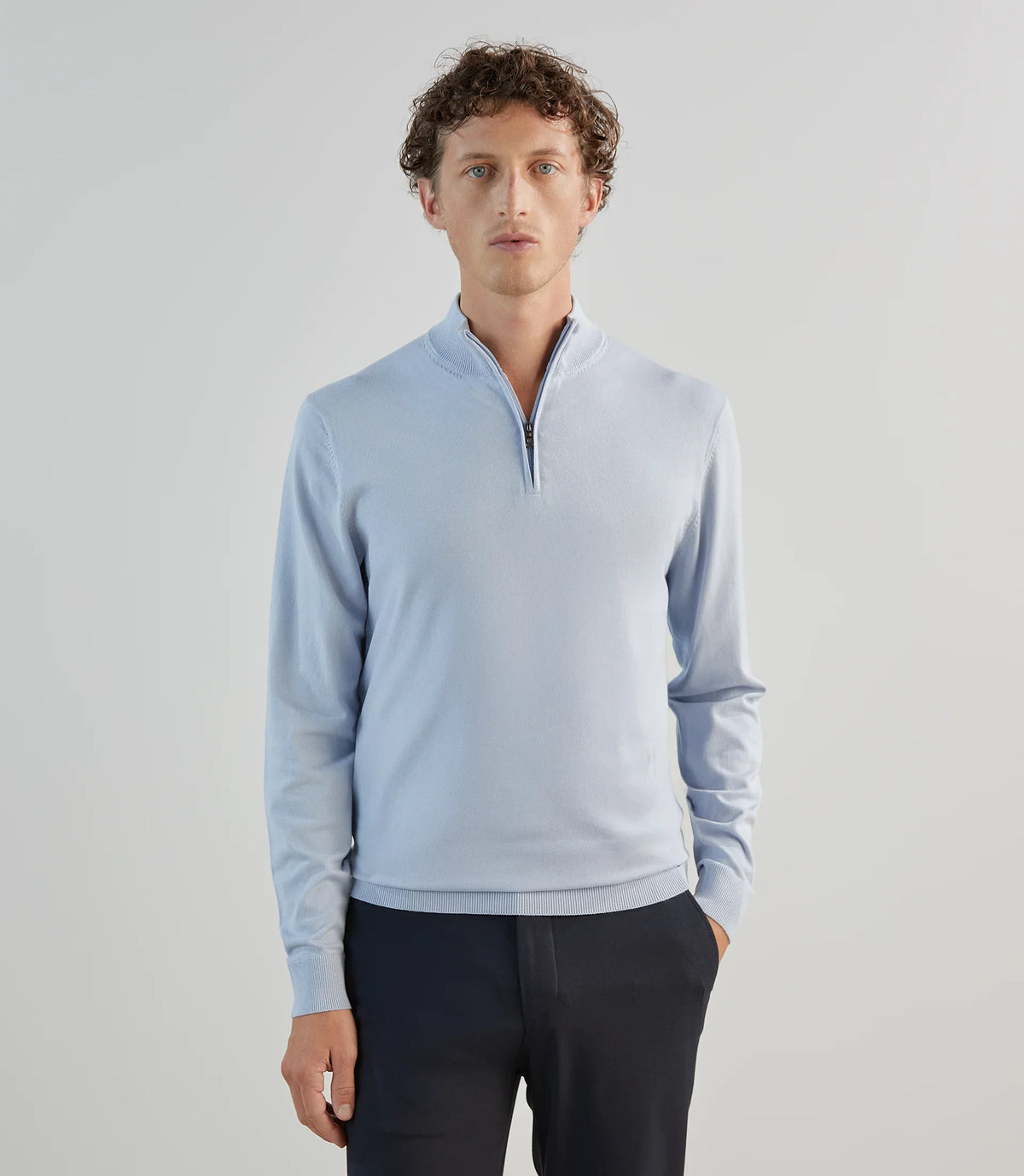 Pull demi - zip à col montant bleu ciel - IZAC
