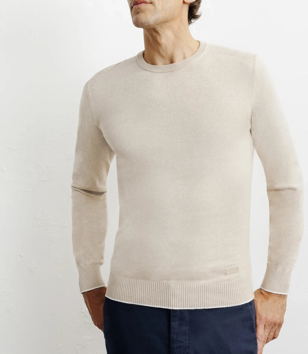 Pull col rond en coton beige - IZAC