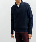 Pull en laine col châle marine - IZAC