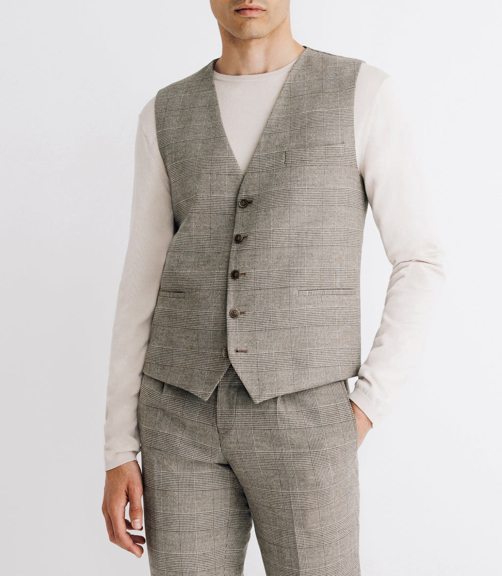 Gilet de costume esprit prince de galles beige - IZAC