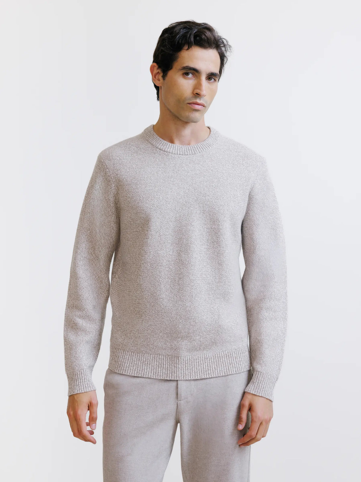 Pull col rond en laine beige - IZAC