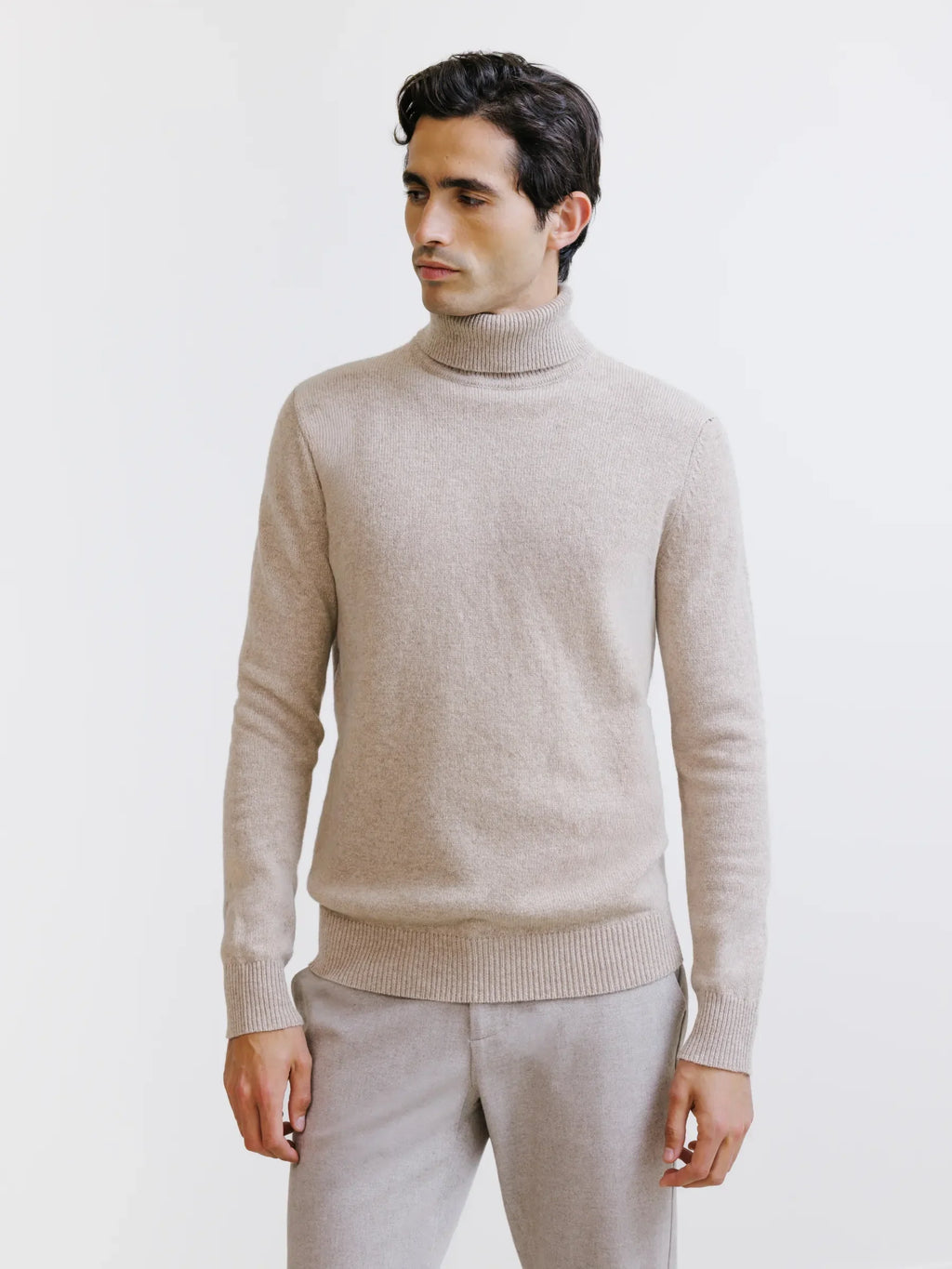 Pull en laine col roulé beige - IZAC