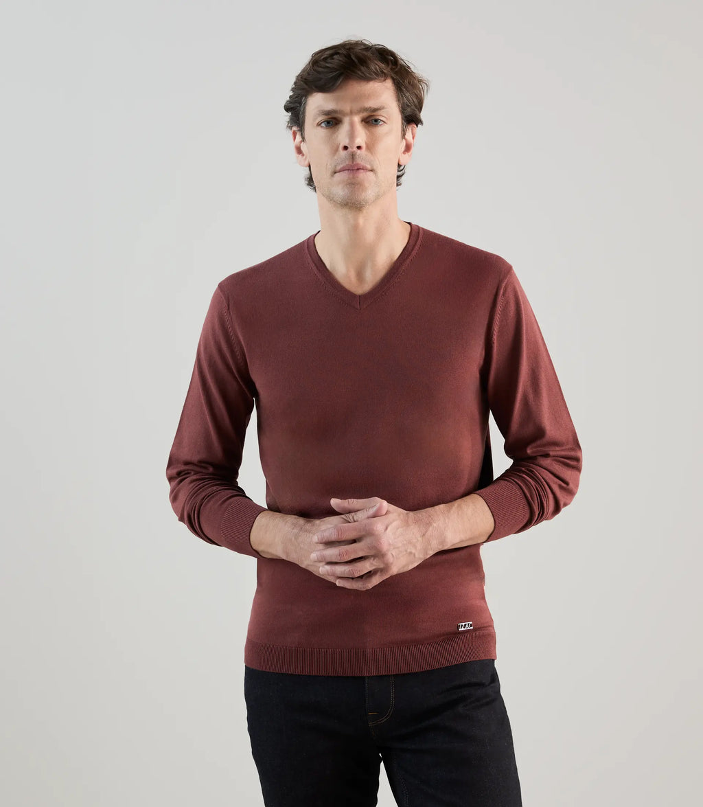 Pull col v rouge bordeaux - IZAC