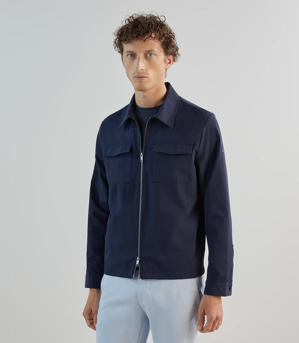 Blouson col chemise tissu technique marine - IZAC