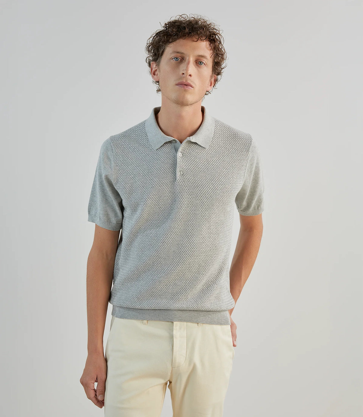 Polo col boutonné en jeu de points gris chiné - IZAC
