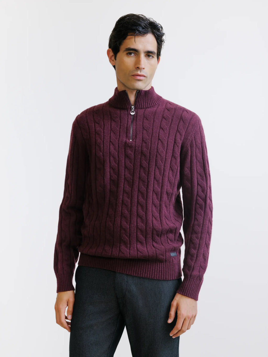 Pull col montant demi-zip bordeaux - IZAC
