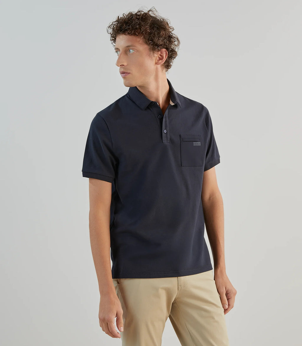 Polo col boutonné marine - IZAC