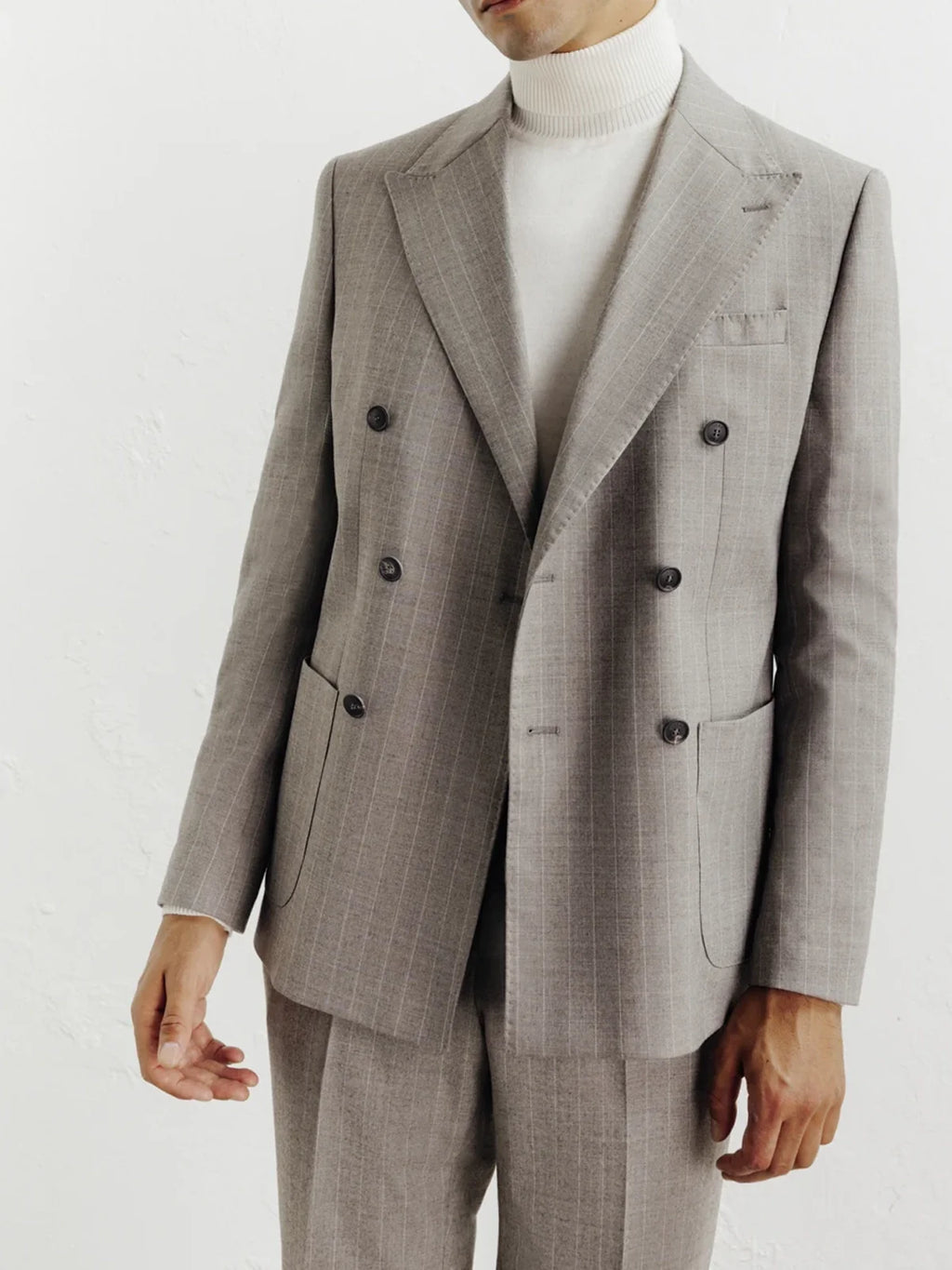 Costume croisé à rayures beige - IZAC