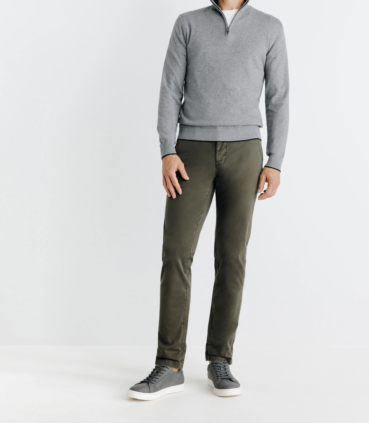 Pull coton/cachemire col zippé gris - IZAC