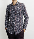 Chemise casual imprimé fleurs bleu marine - IZAC