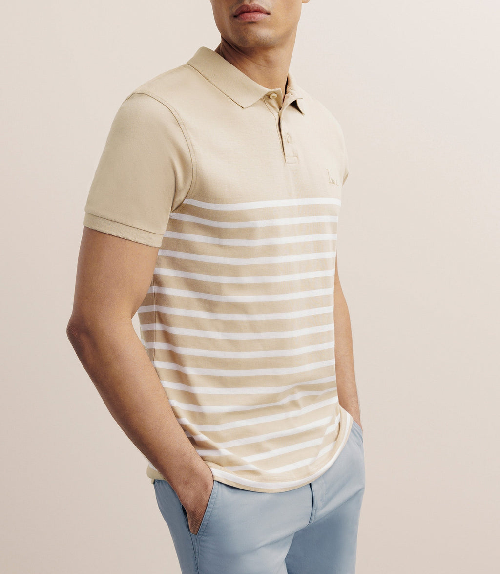 Polo boutonné marinière beige - IZAC