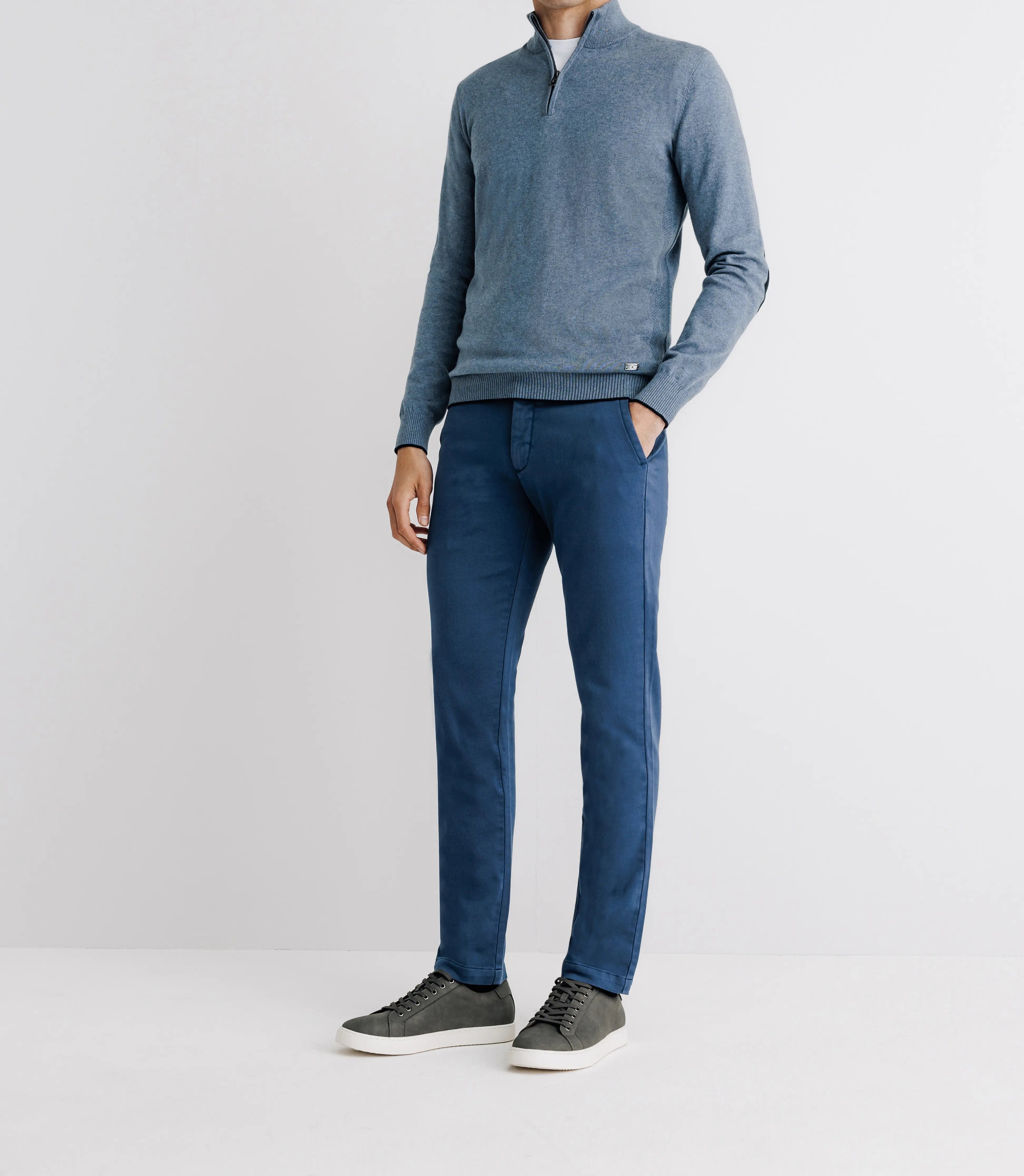 Pull coton/cachemire col zippé bleu indigo - IZAC