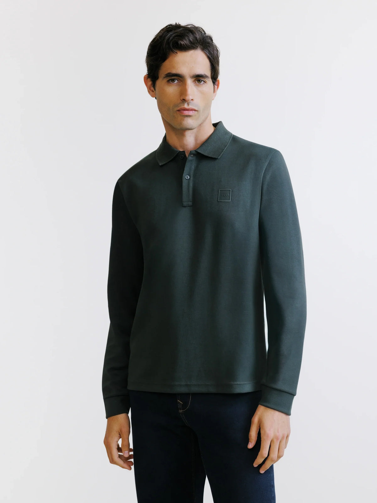 Polo manches longues col boutonné kaki foncé - IZAC