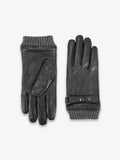Gants en cuir et bord côte en maille noire - IZAC