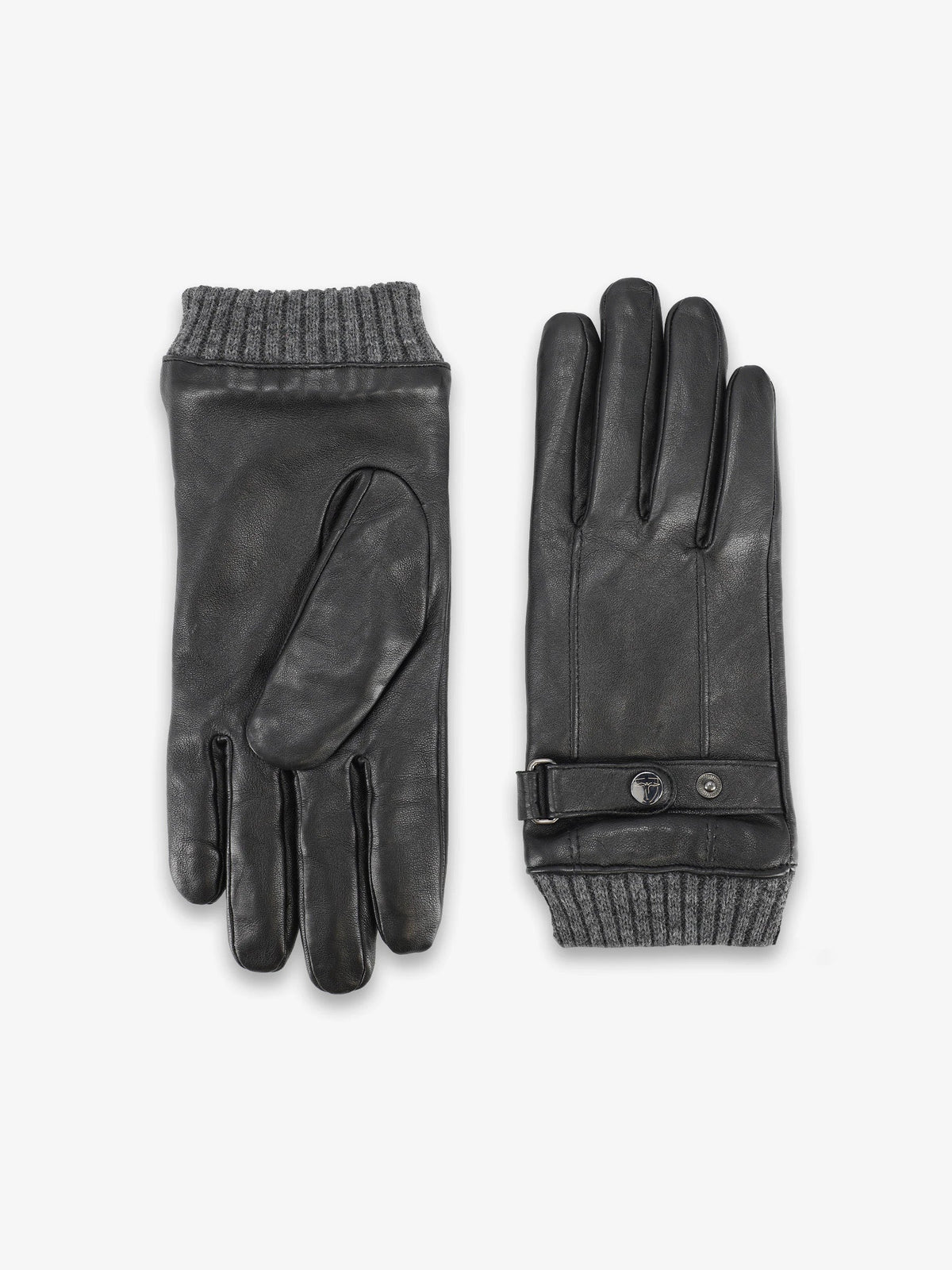 Gants en cuir et bord côte en maille noire - IZAC