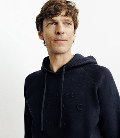 Pull à capuche en maille marine - IZAC