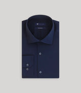 Chemise slim en satin de coton marine - IZAC