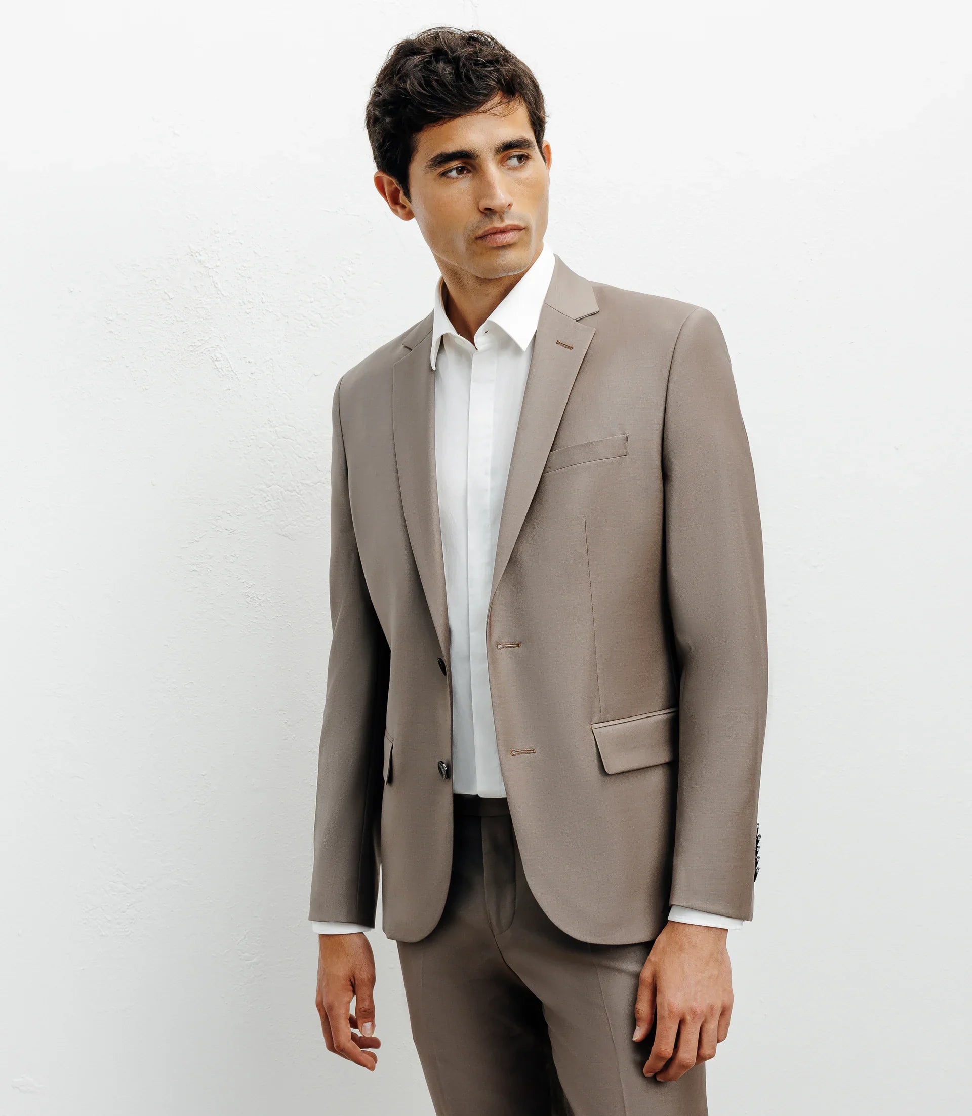 Costume 2 boutons laine majoritaire taupe - IZAC