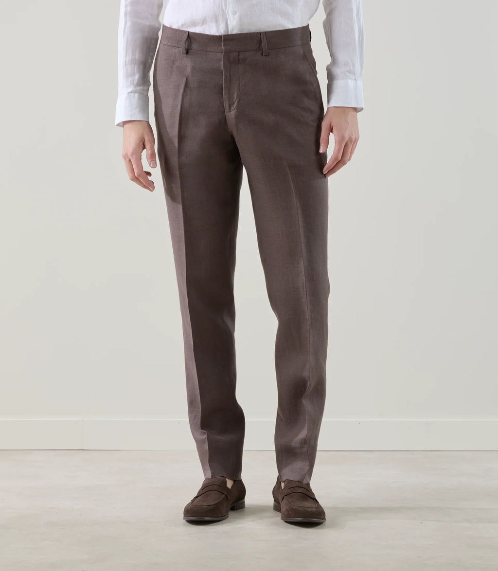 Pantalon ville 100% lin marron - IZAC