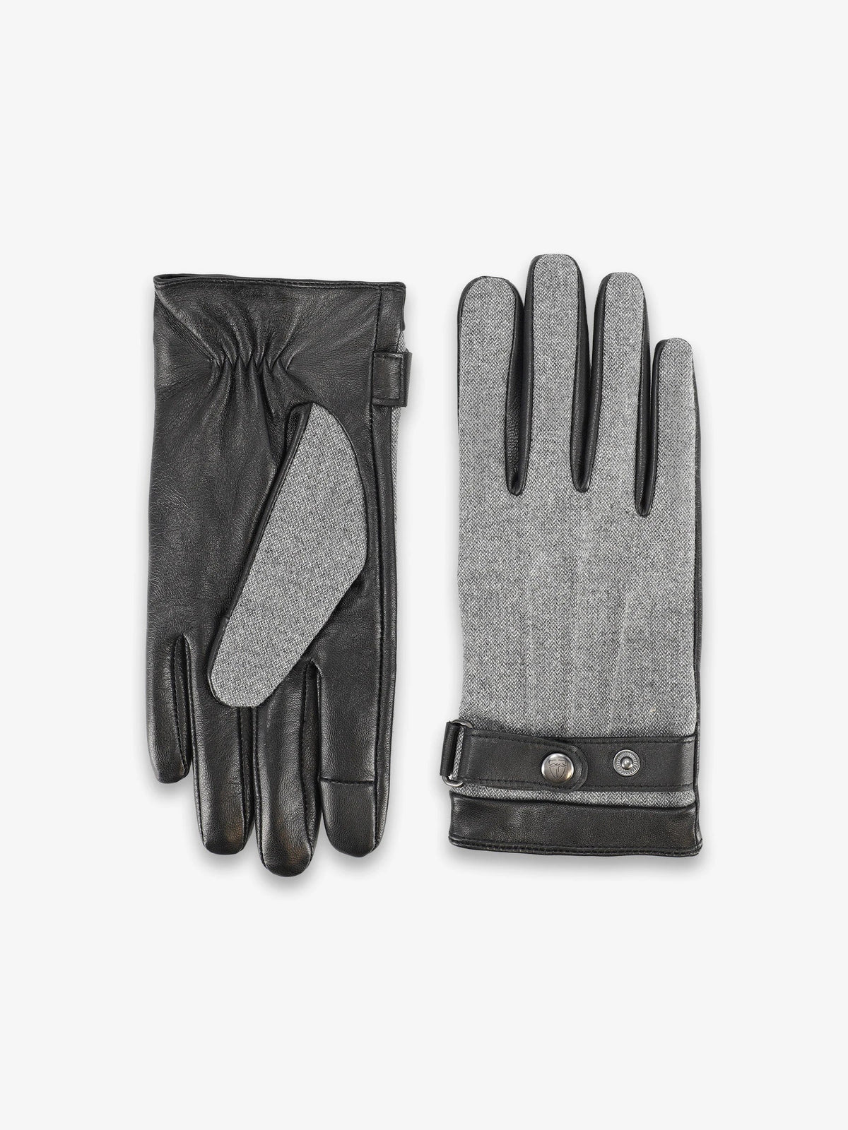 Gants bi-matière tissu et cuir gris - IZAC
