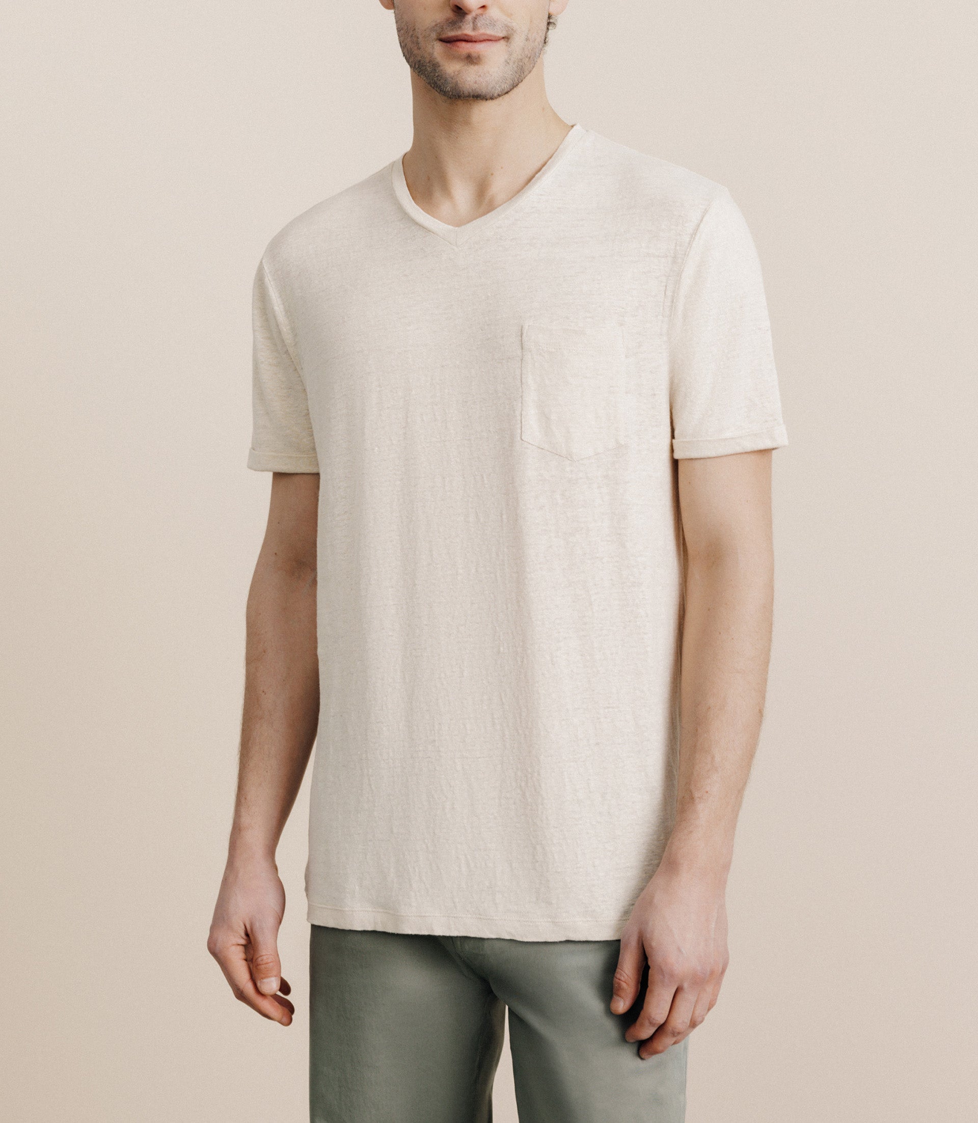 T-shirt col V 100% lin naturel - IZAC