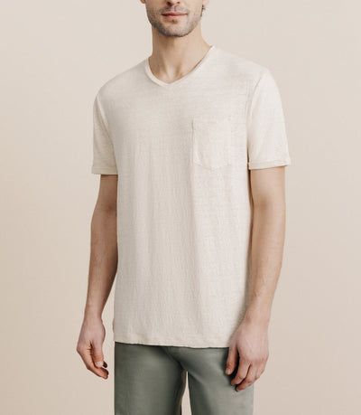 T-shirt col V 100% lin naturel - IZAC