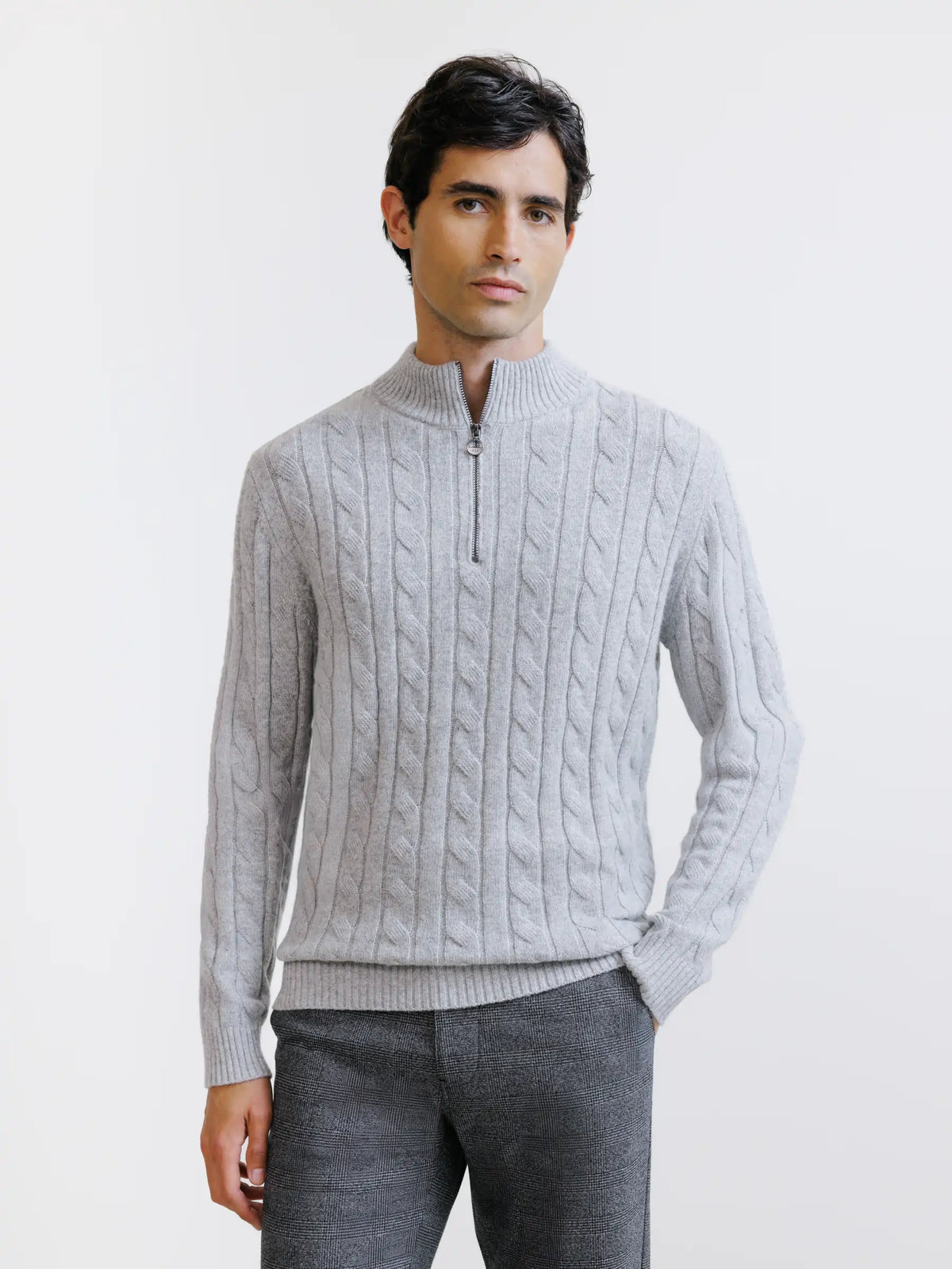 Pull col montant demi-zip gris chiné - IZAC