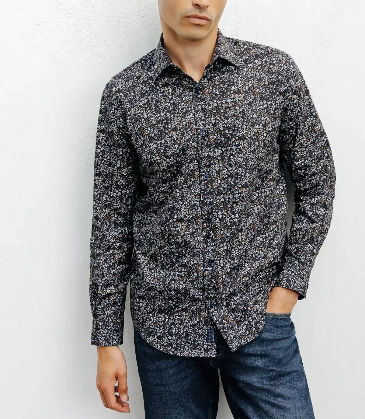 Chemise casual imprimé fleurs marine - IZAC
