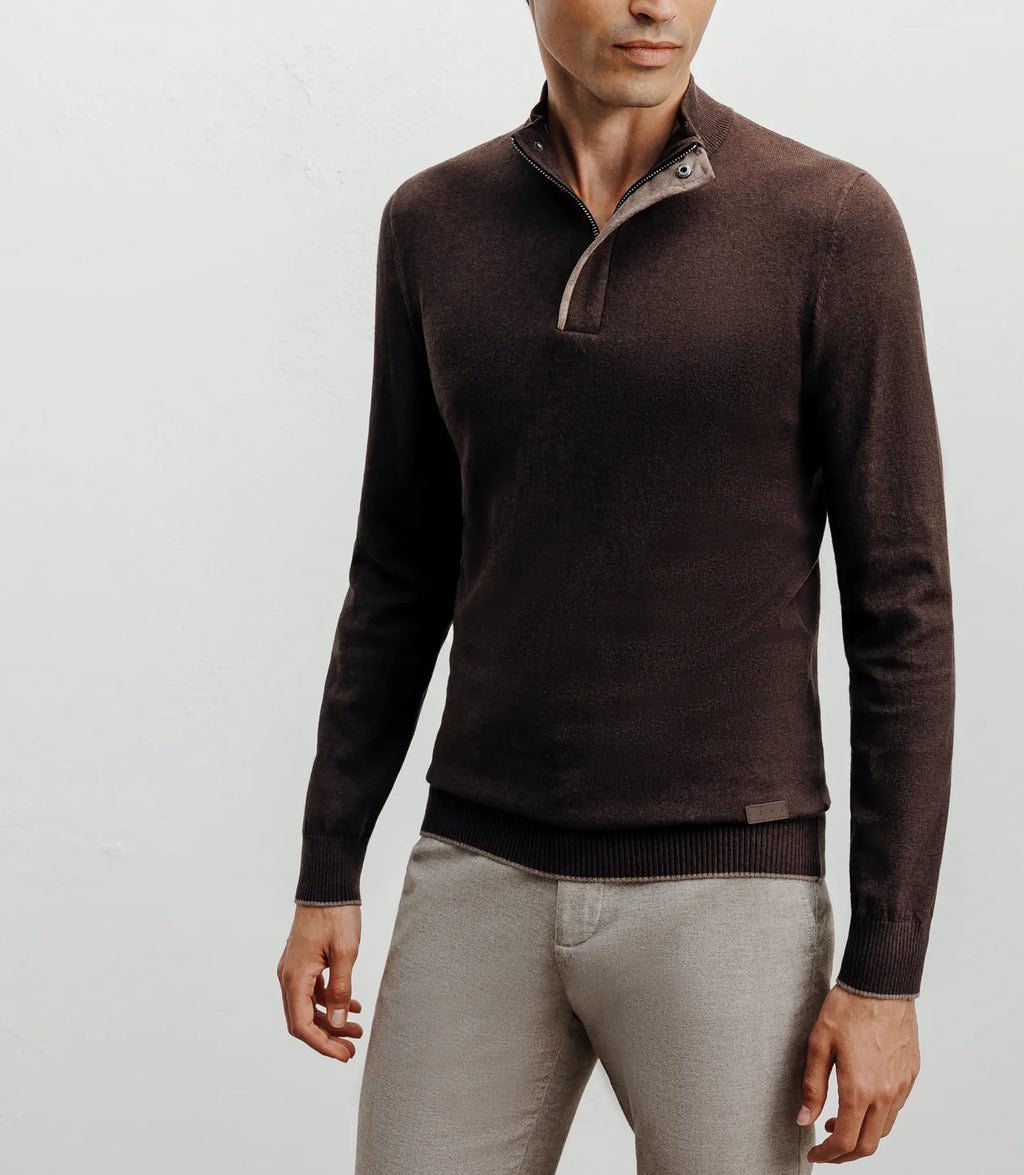 Pull col montant demi zippé marron - IZAC