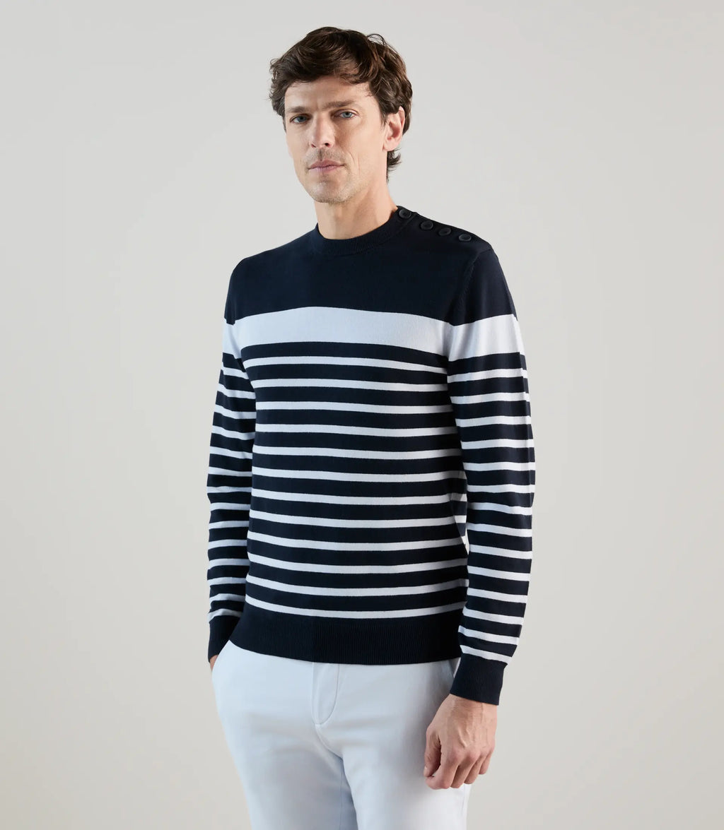Pull col rond à rayures marine - IZAC