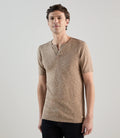 T-shirt à manches courtes avec col tunisien beige - IZAC