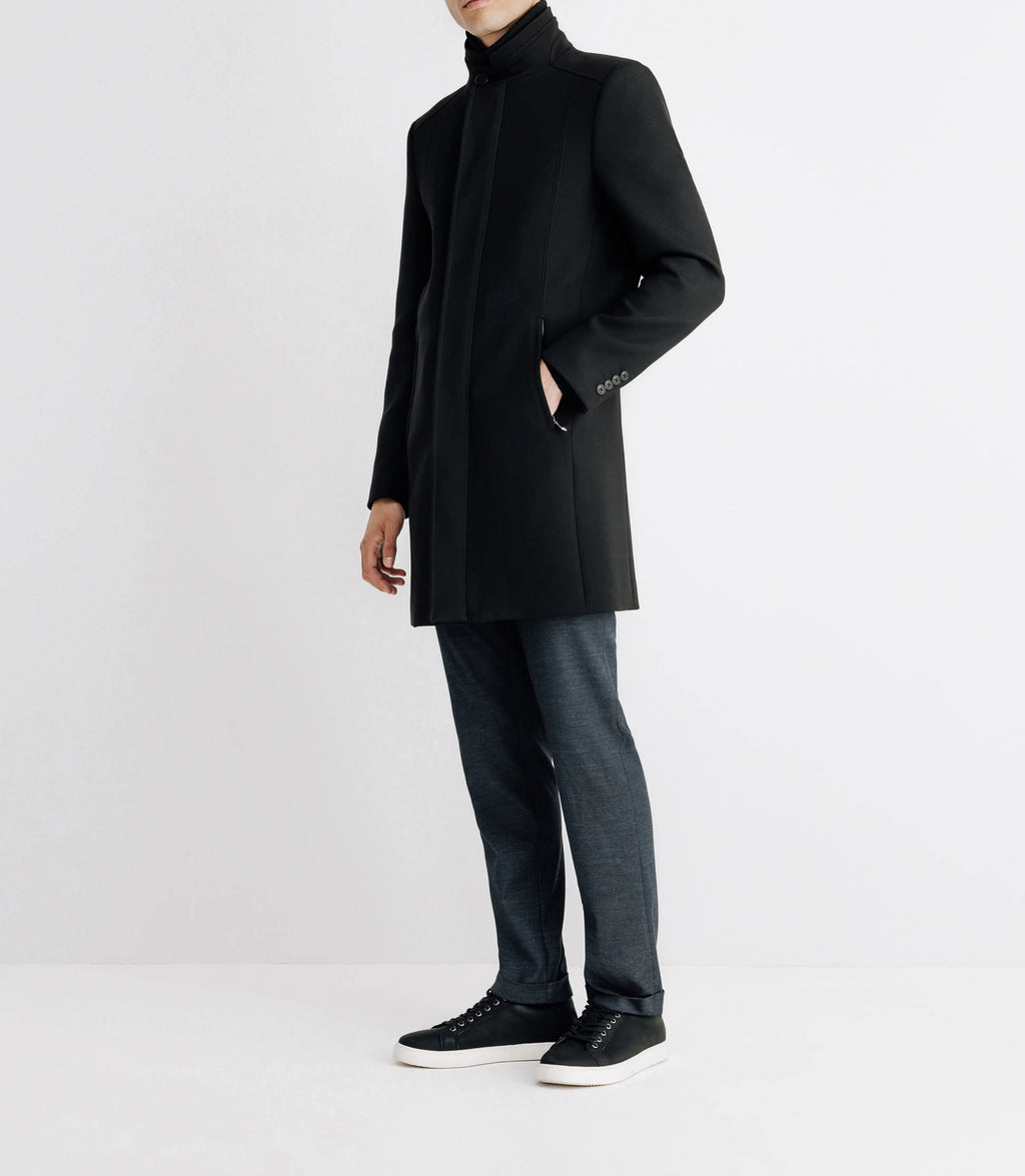 Manteau ville droit à col montant noir - IZAC