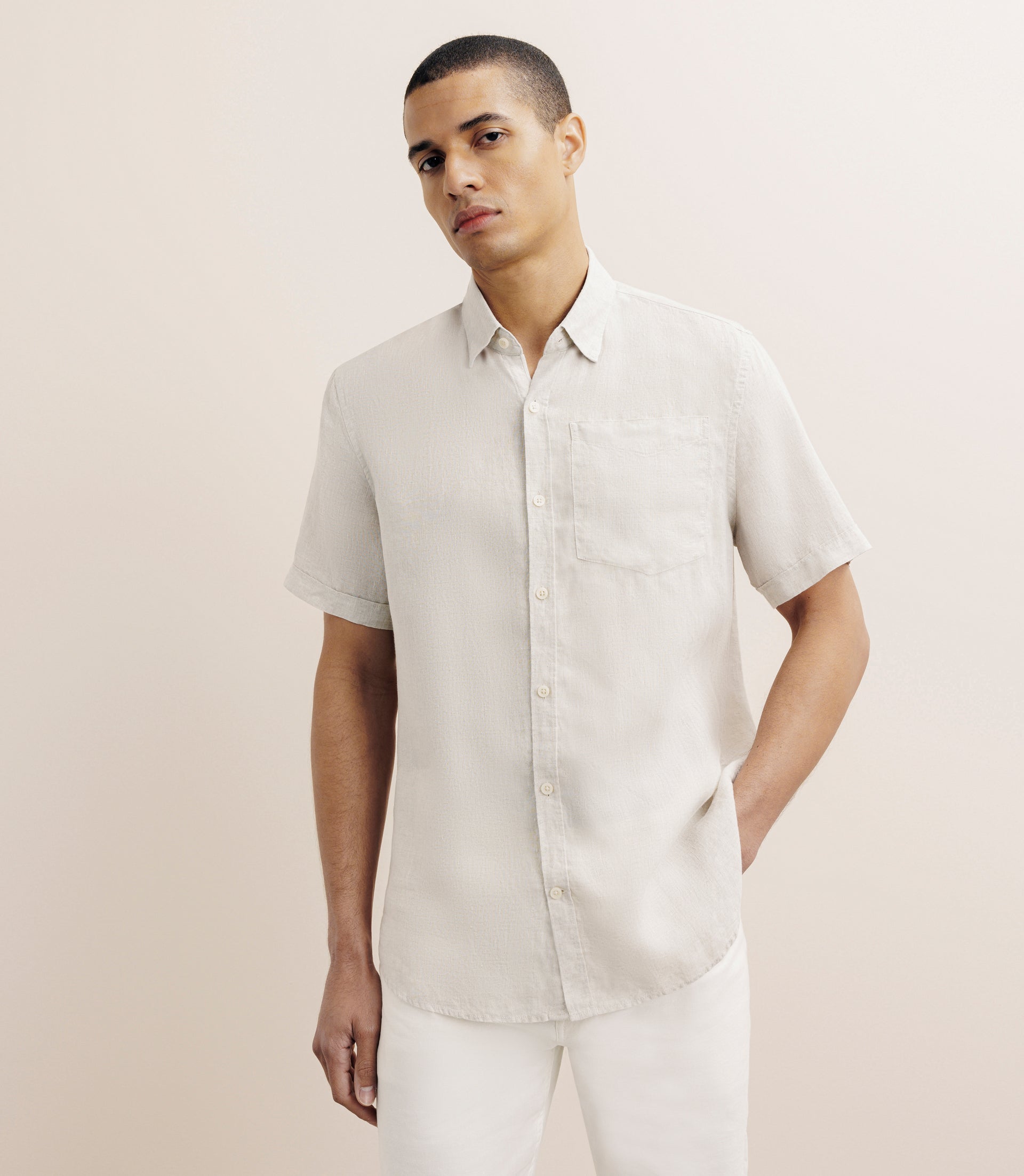 Chemise manches courtes 100% lin beige - IZAC