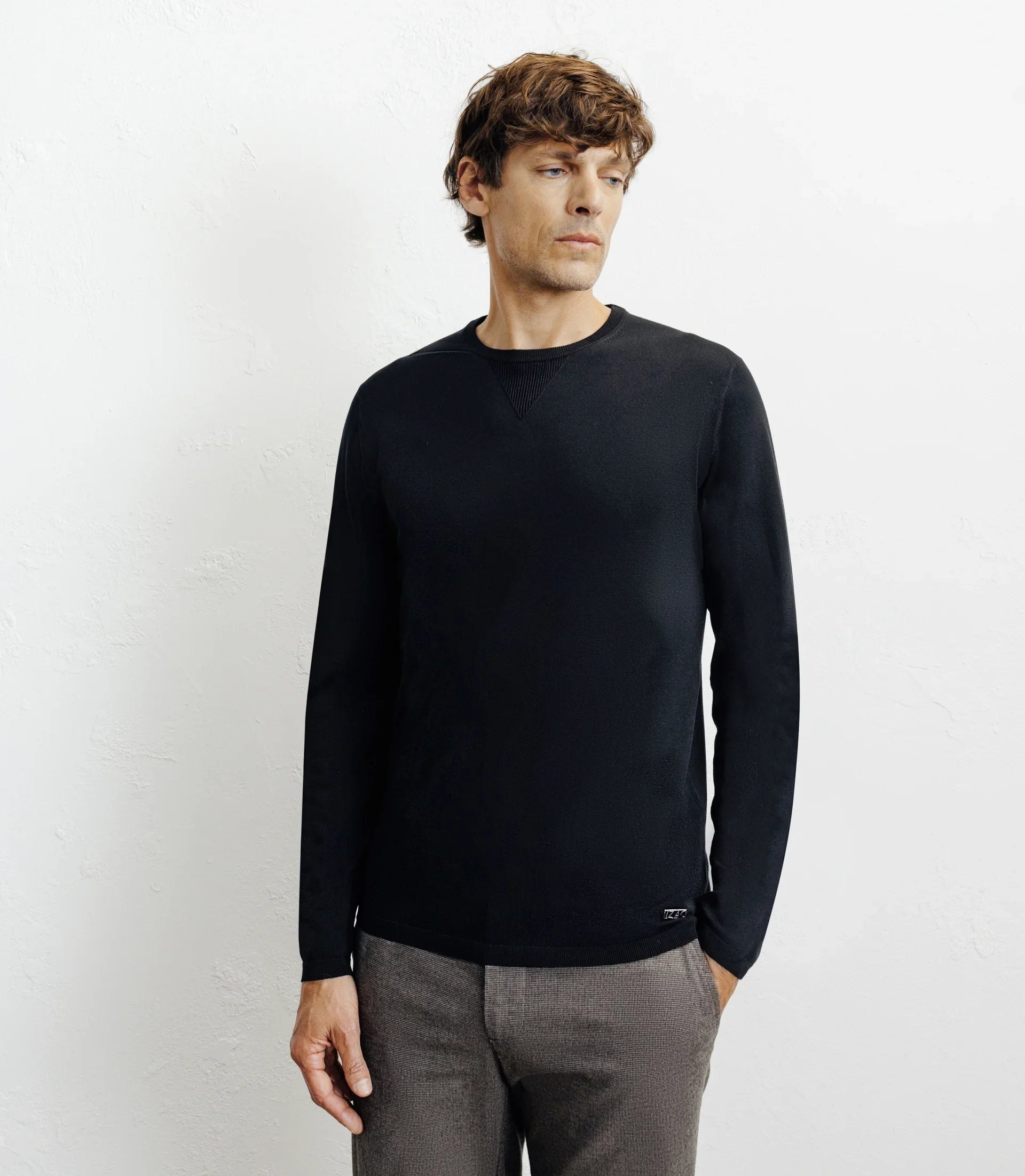 Pull manches longues col rond en maille noir - IZAC