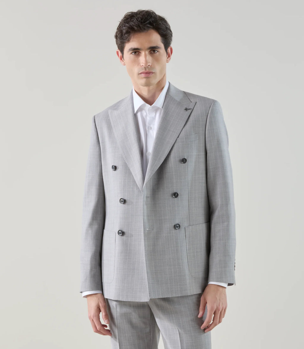 Costume croisé en laine mélangée gris - IZAC